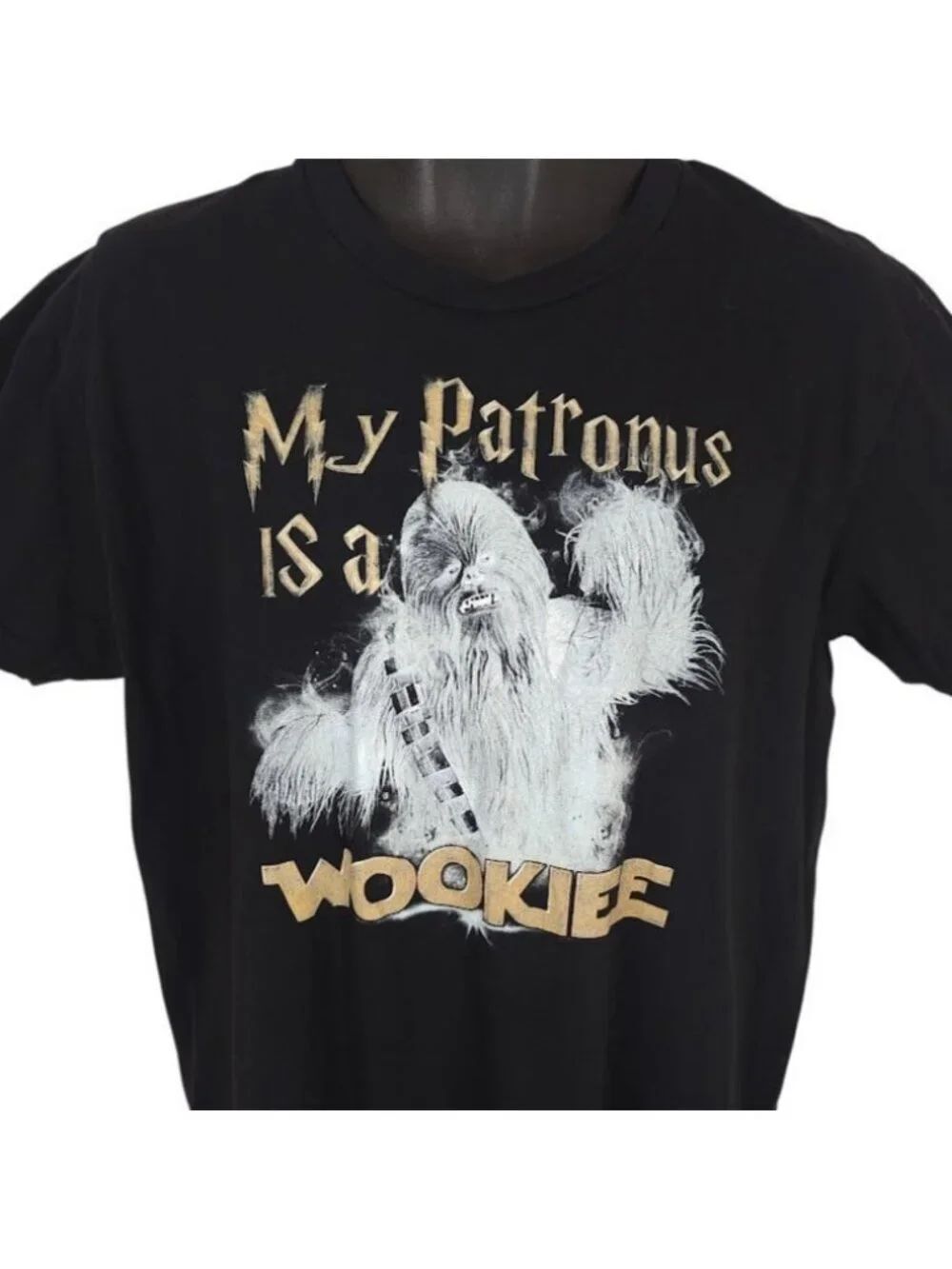 My Patronus Is A Wookiee T Shirt Mens Size Large Black Harry Potter Star Wars US